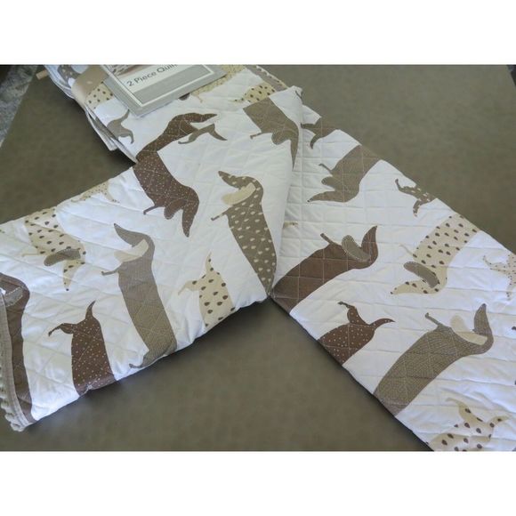 Sleeping Partners New York Dachshund Wiener Dog TWIN 2Pc Quilt Sham Set $120 NEW - Picture 1 of 6